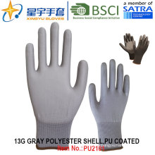 13G полиэстер оболочки ПУ с покрытием перчатки (PU2101) с CE, En388, En420, рабочие перчатки